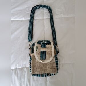 Stylish Beige and Blue Women's Bag, Boho Hippie Hemp Shoulder Bag